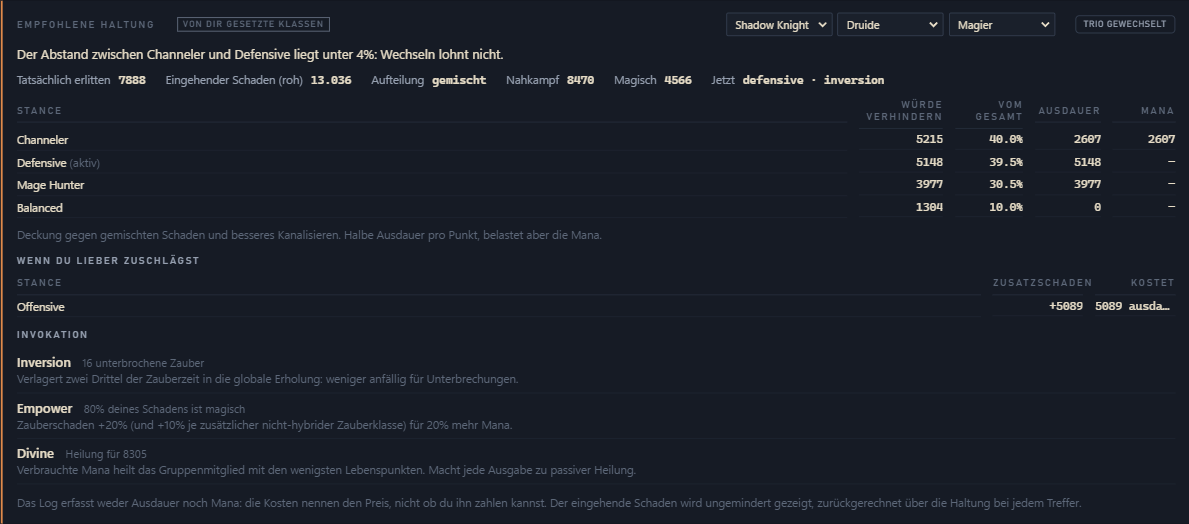 Und der Vorschlag sagt auch, wann du nichts tun sollst: hier rechnet er den Unterschied aus und sagt dir, bleib wie du bist.